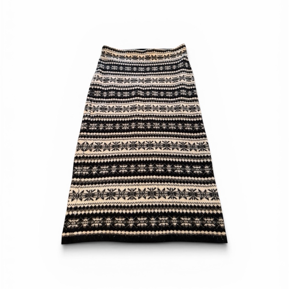 Polo by Ralph Lauren Black & Cream Fair Isle Midi Skirt, Size Large